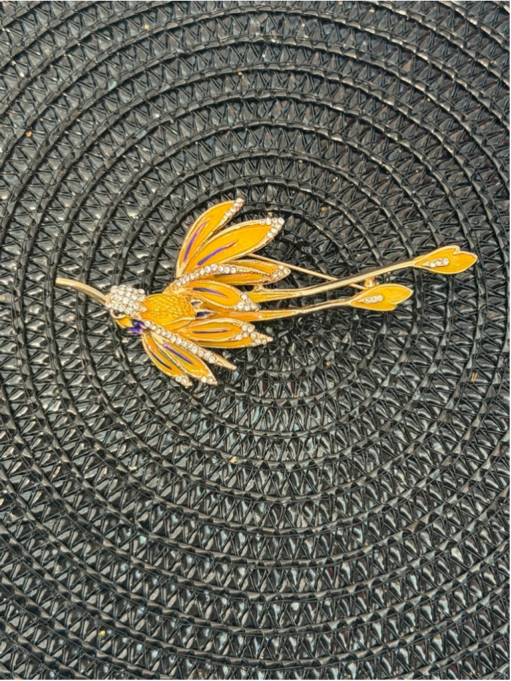Gold Yellow Hummingbird Brooch One Size